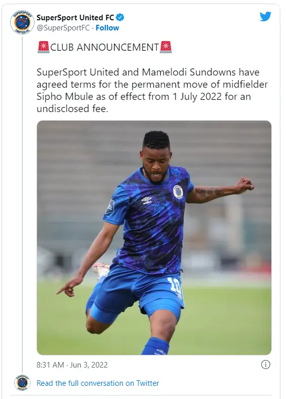 Sipho Mbule Salary at Mamelodi Sundowns 2022